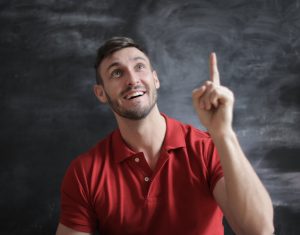 man in red polo shirt thought a good idea