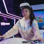 a woman playing virtual reality glasses